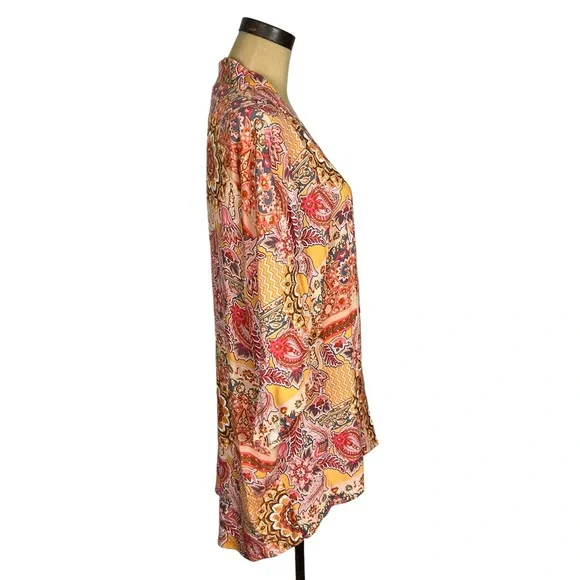 Knox Rose women’s multicolored bohemian open front paisley cardigan SZ M - Picture 2 of 7